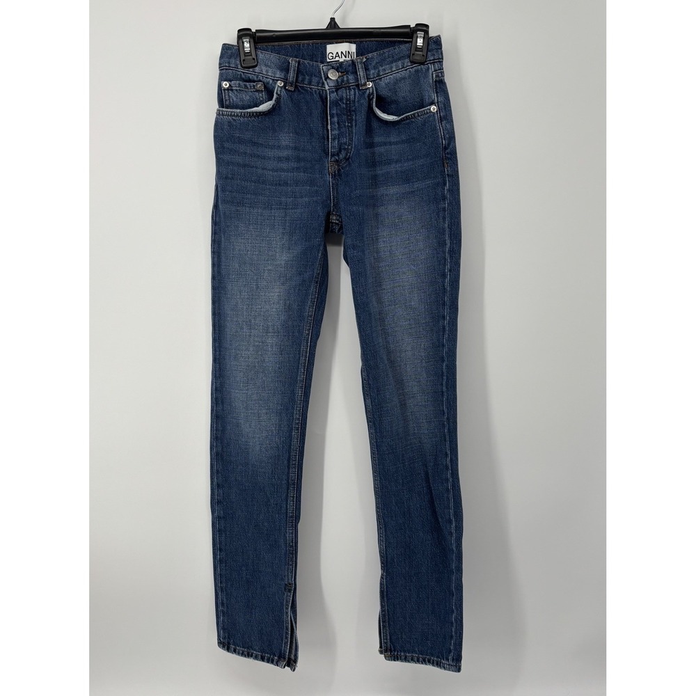 GANNI Sheldon Slit Hem Straight Leg Denim Blue Jeans Women's 25x32
